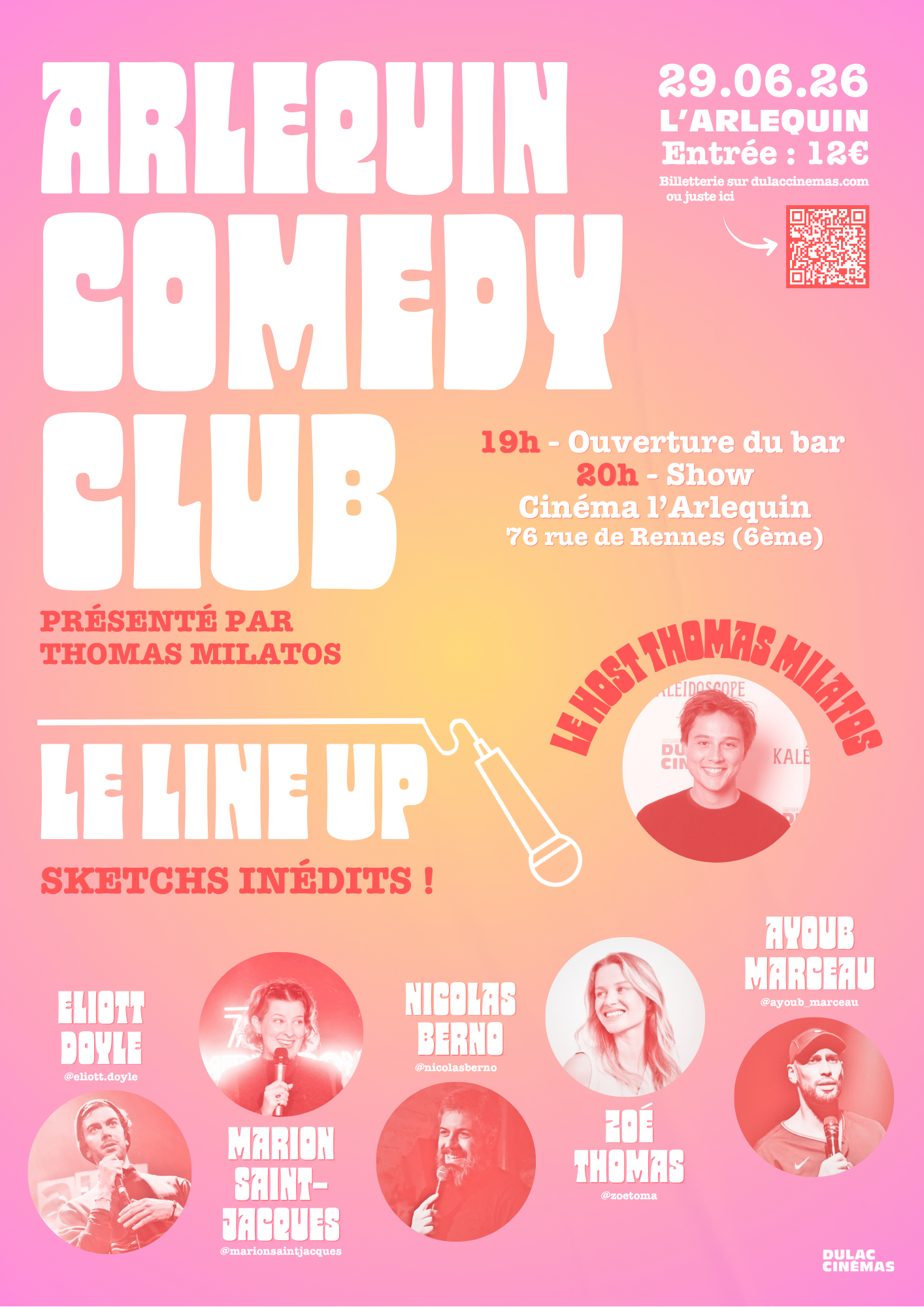 Arlequin Comedy Club #4 : NICOLAS BERNO, AYOUB MARCEAU, MARION SAINT-JACQUES, ELIOTT DOYLE, ZOÉ THOMAS...présenté par Thomas Milatos